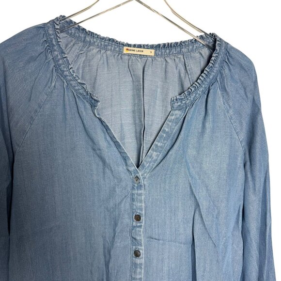 Marine Layer Chambray Button Down Shirt Women's Size small ruffled trim tencel - Picture 3 of 9